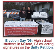 students collecting signatures on the Unity Petition on Election Day